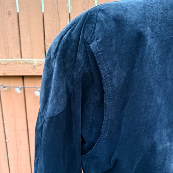Vintage 80s Deep Navy Blue Suede Parka Jacket - Picture 10 of 12